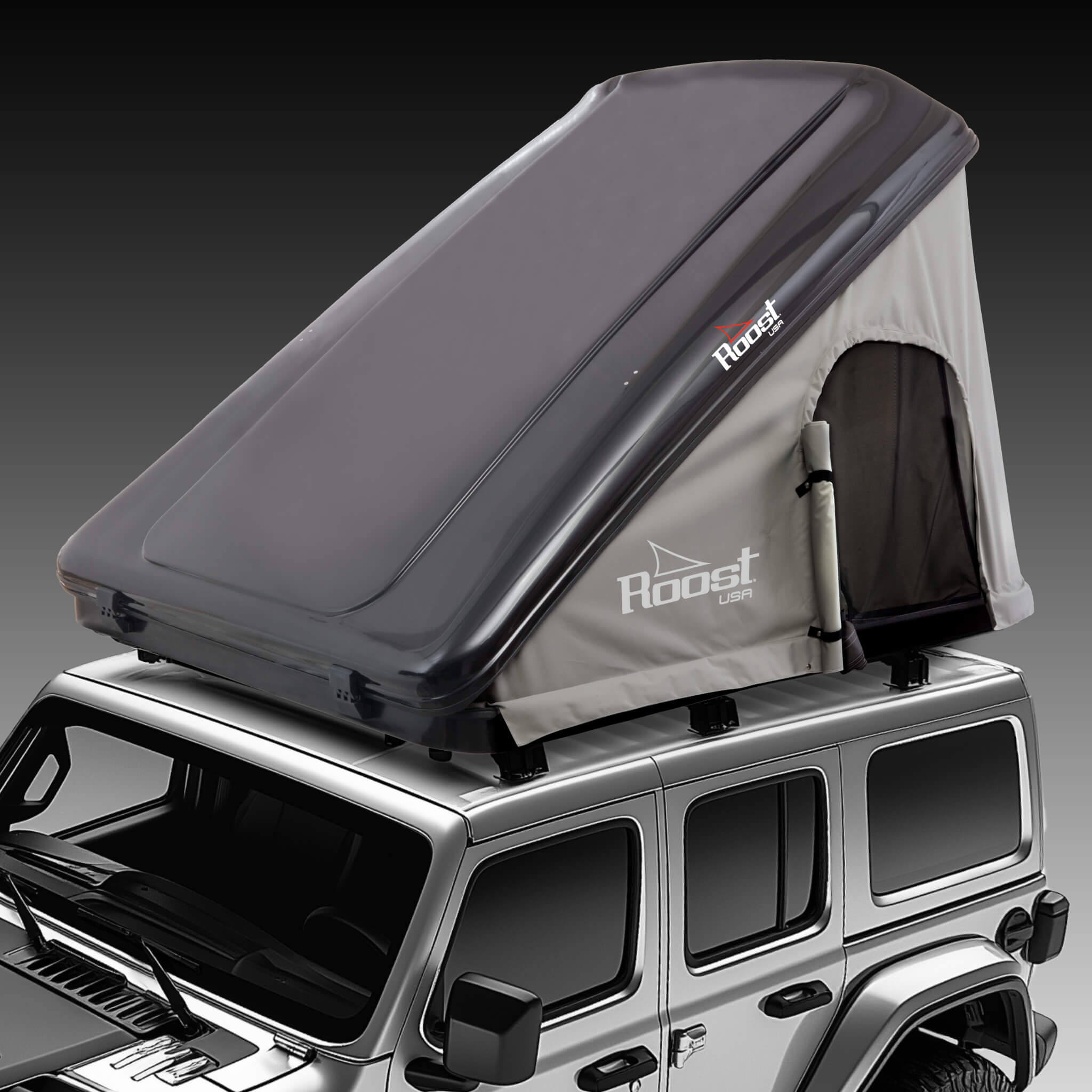 Roost Roof Top Tent 3Q View Gray Black Shell#color_black-shell-gray-tent