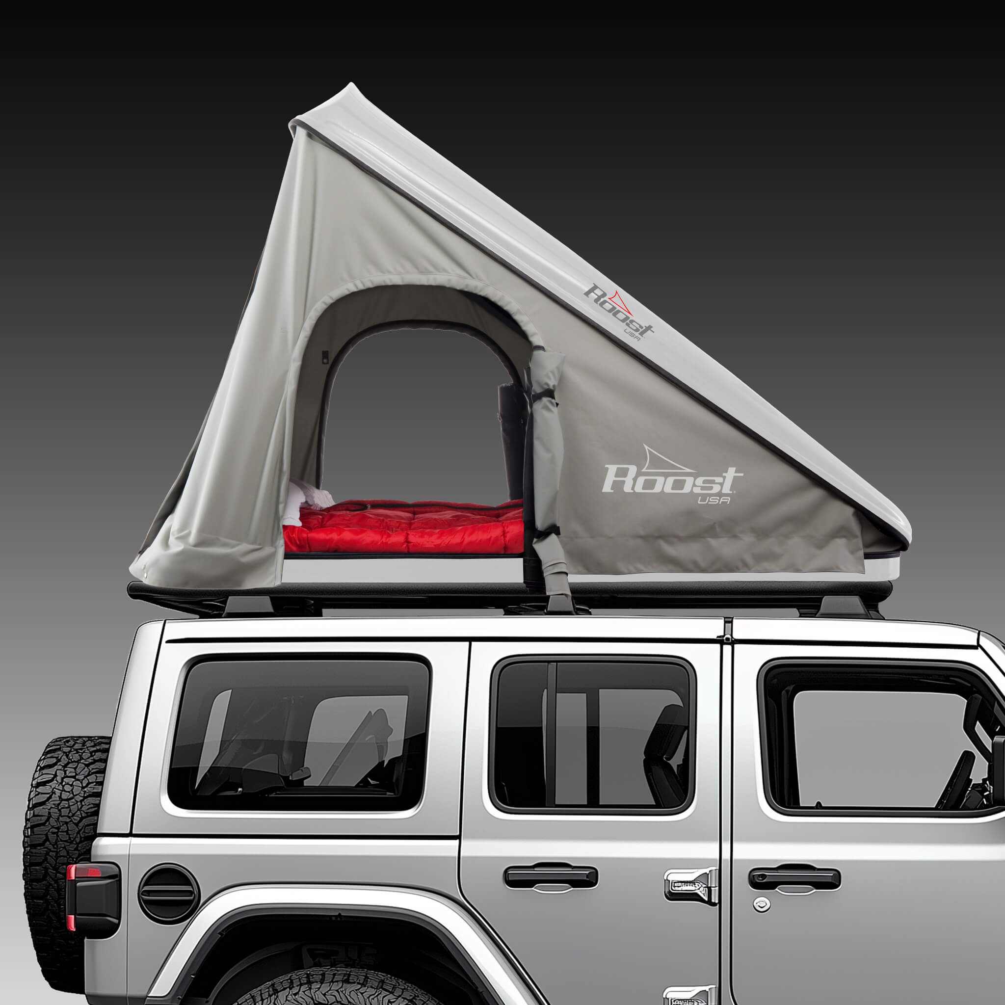 Roost Roof Top Tent Side View Gray Gray Shell