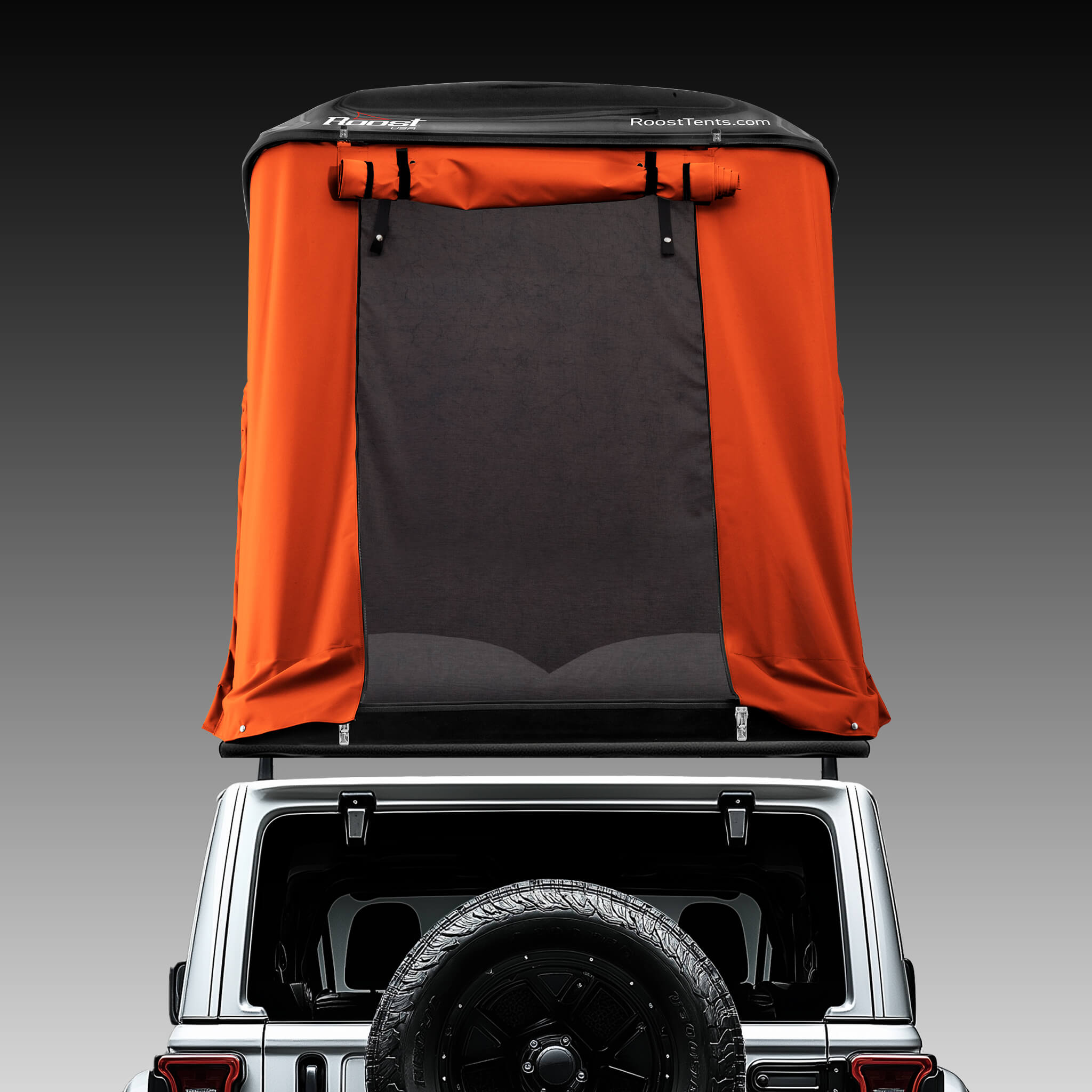 Roost Roof Top Tent Back View Orange Black Shel