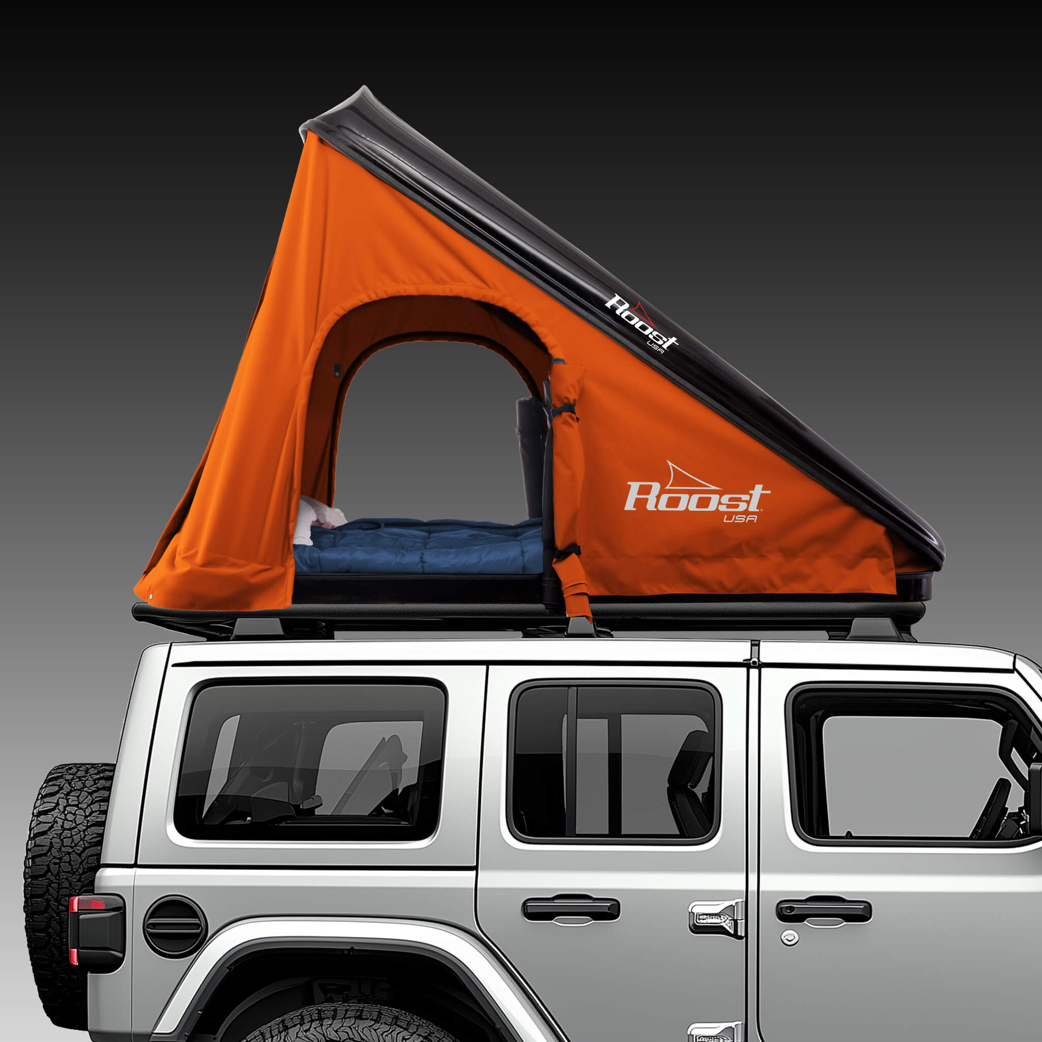 Roost Roof Top Tent Side View Orange Black Shel