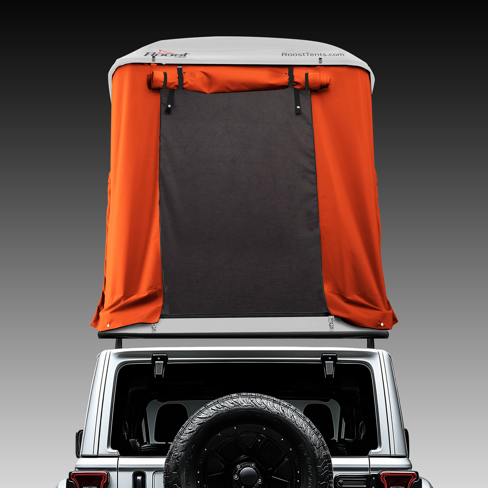 Roost Roof Top Tent Back View Orange Gray Shell