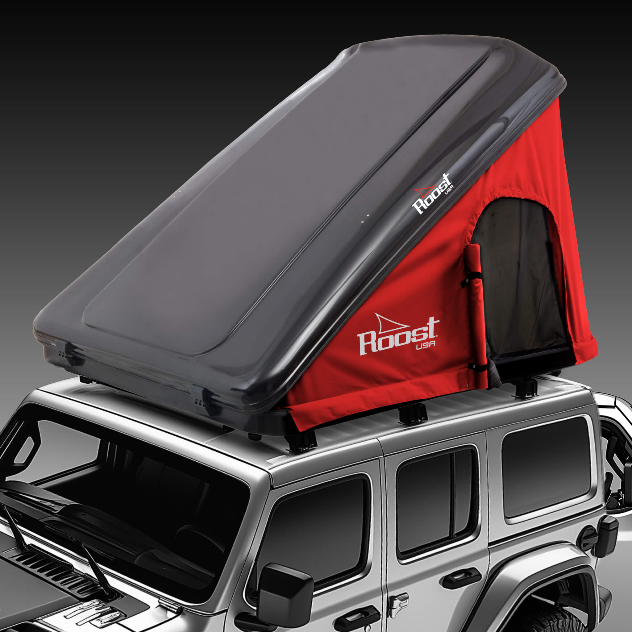 Roost Roof Top Tent 3Q View Red Black Shell#color_black-shell-red-tent