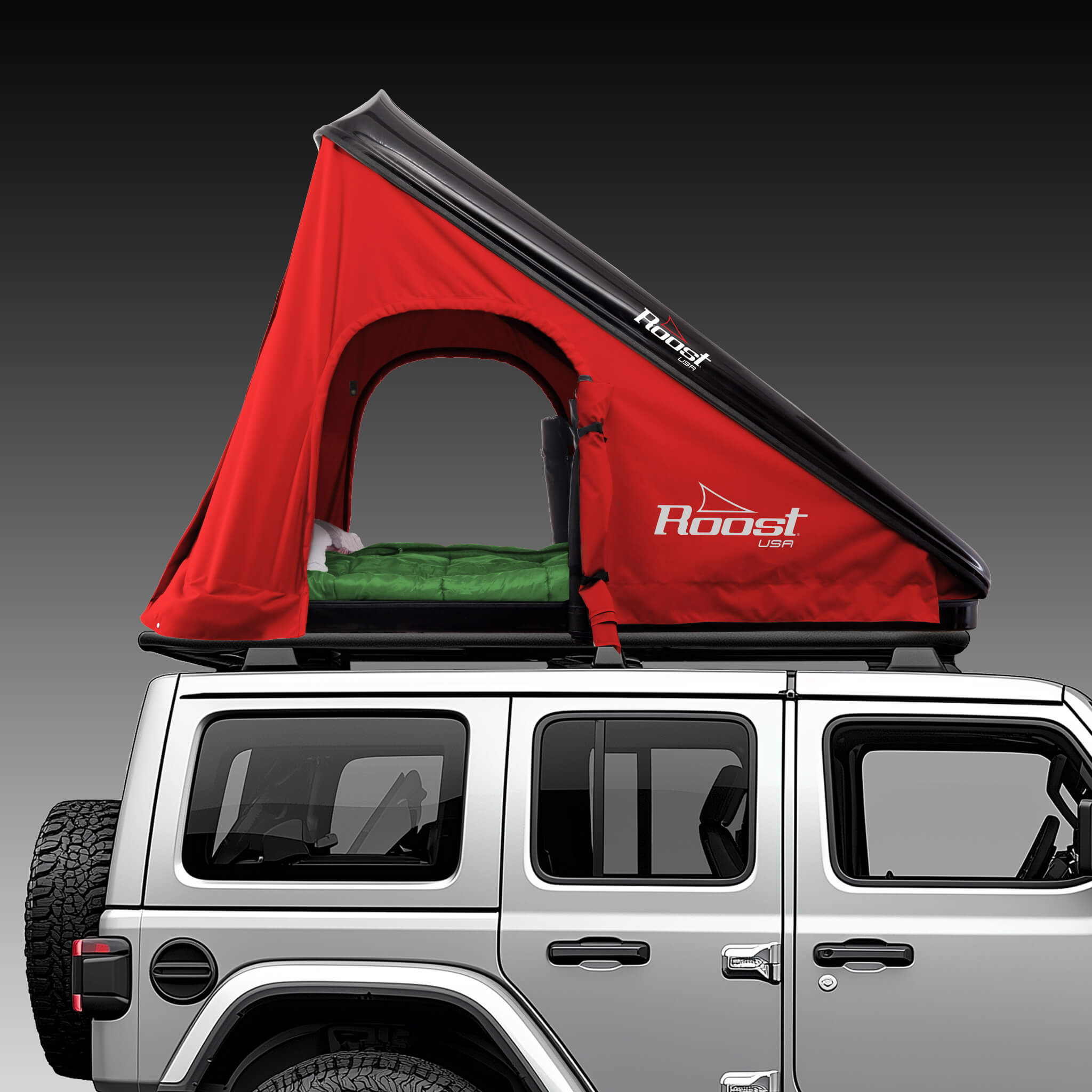 Roost Roof Top Tent Side View Red Black Shel