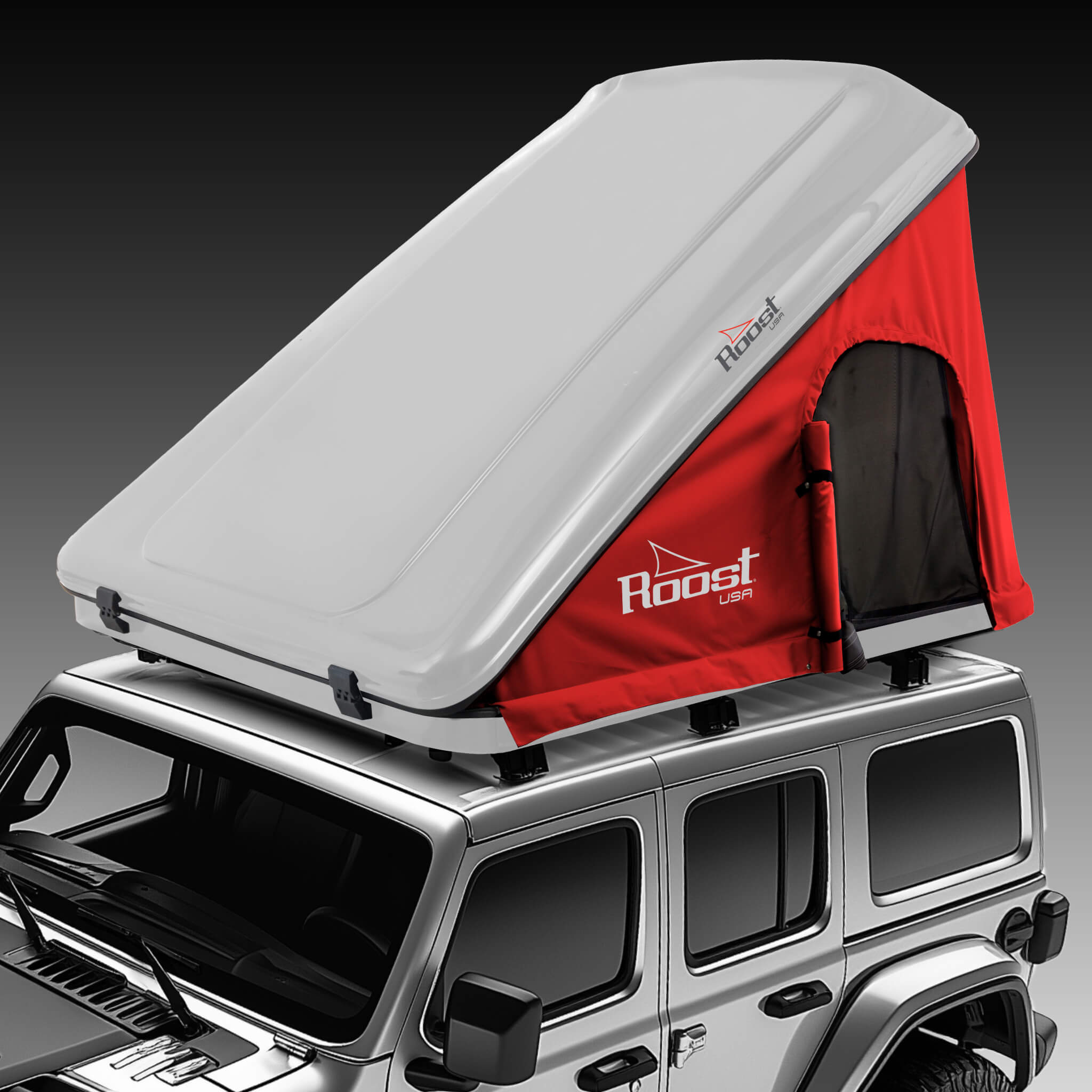 Roost Roof Top Tent 3Q View Red Gray Shell