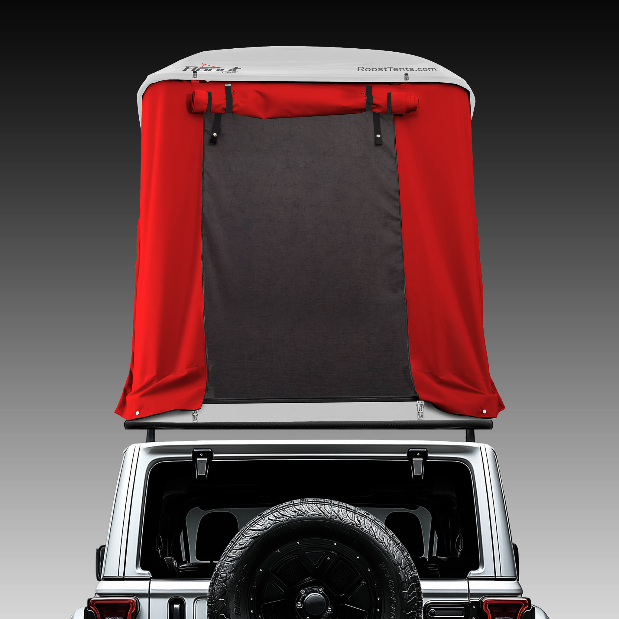 Roost Roof Top Tent Back View Red Gray Shell